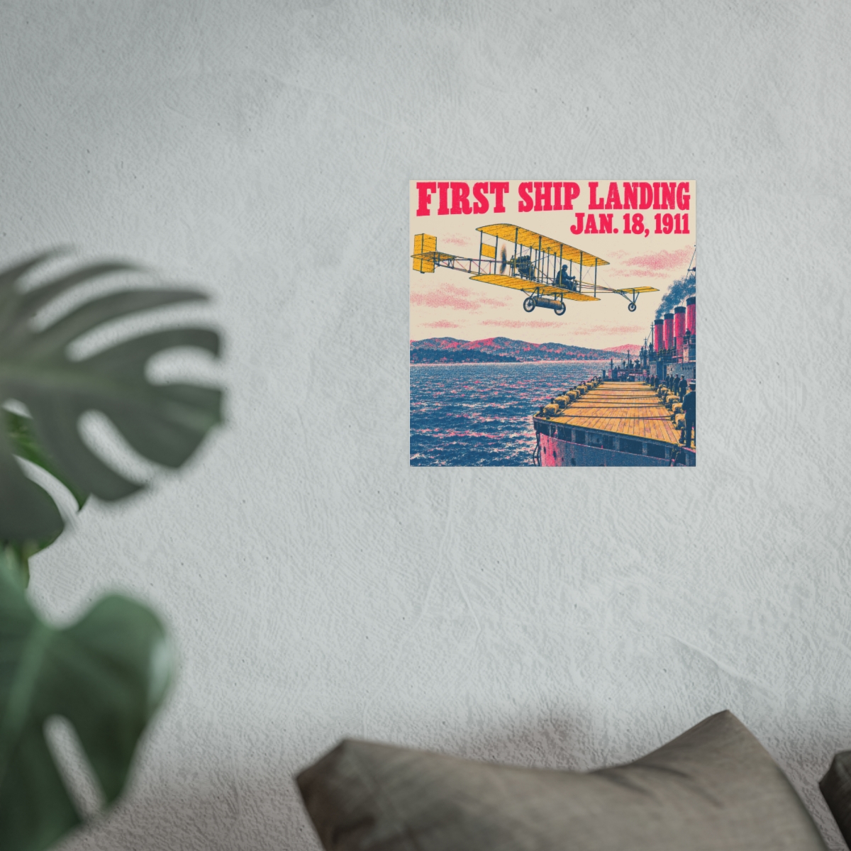 First Ship Landing Archival Matte Poster, room context mockup, view 1