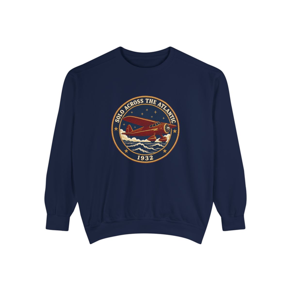 15 Hours Solo Atlantic Crewneck Sweatshirt, True Navy front mockup, view 1
