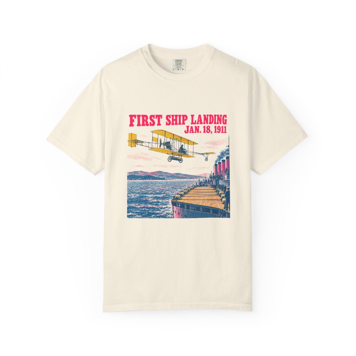 First Ship Landing Heavyweight Tee, Ivory front mockup, view 1