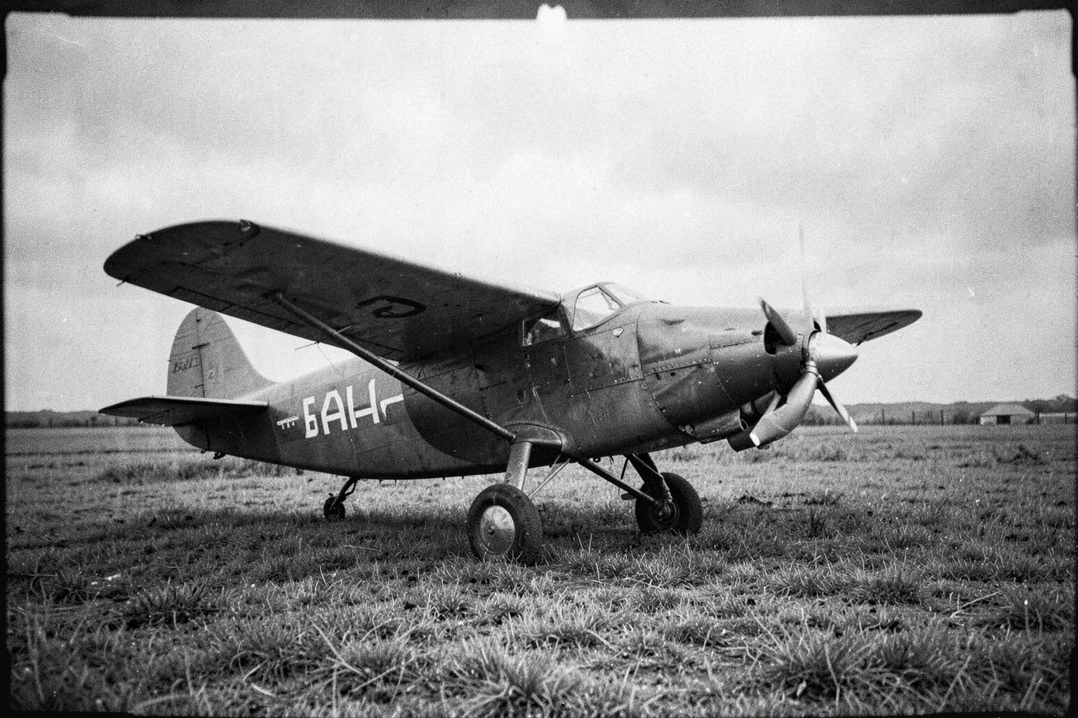 A 1930s monoplane on a Newfoundland grass strip